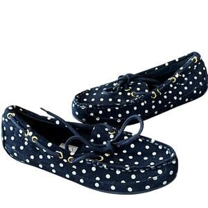 Cole Haan Boat Shoes Girls 3.5 Blue Polka Dot Suede Moccasin Loafers Nautical